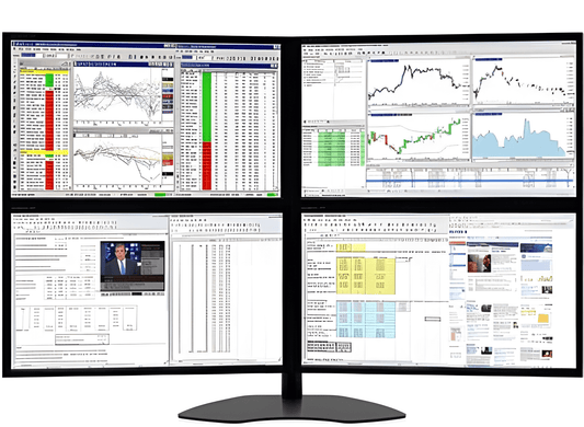 EZ Trading Computers quad monitor package: four monitors on a heavy-duty steel stand