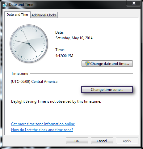 Windows 7 Clock Time Zone